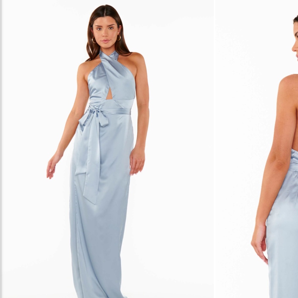Show Me Your MuMu Adele Halter Maxi Dress | Steel Blue | M